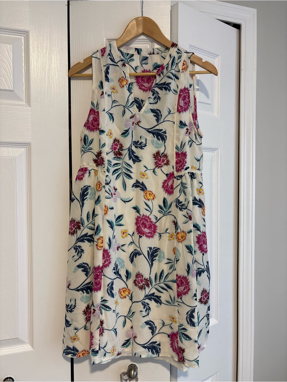 Old Navy Cream Dress with Pink and Navy Floral Print